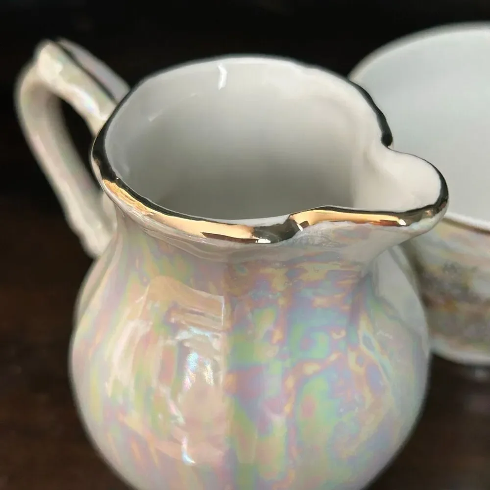 Pearlescent Iridescent Creamer and Demitasse Cup Set